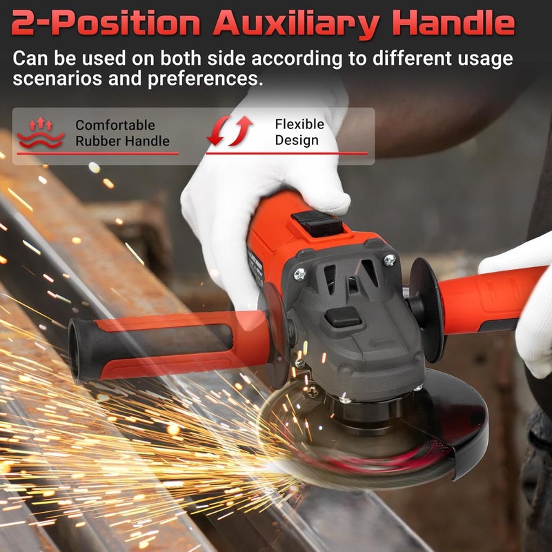 SHALL 4-1/2 Inch 11000 RPM Angle Grinder 4Amp with 2 Guards, 3 Cutting Discs, 3 Grinding Wheel, Non-Slip Handle, Wrench and Carbon Brush for Metal and Wood - Image 3